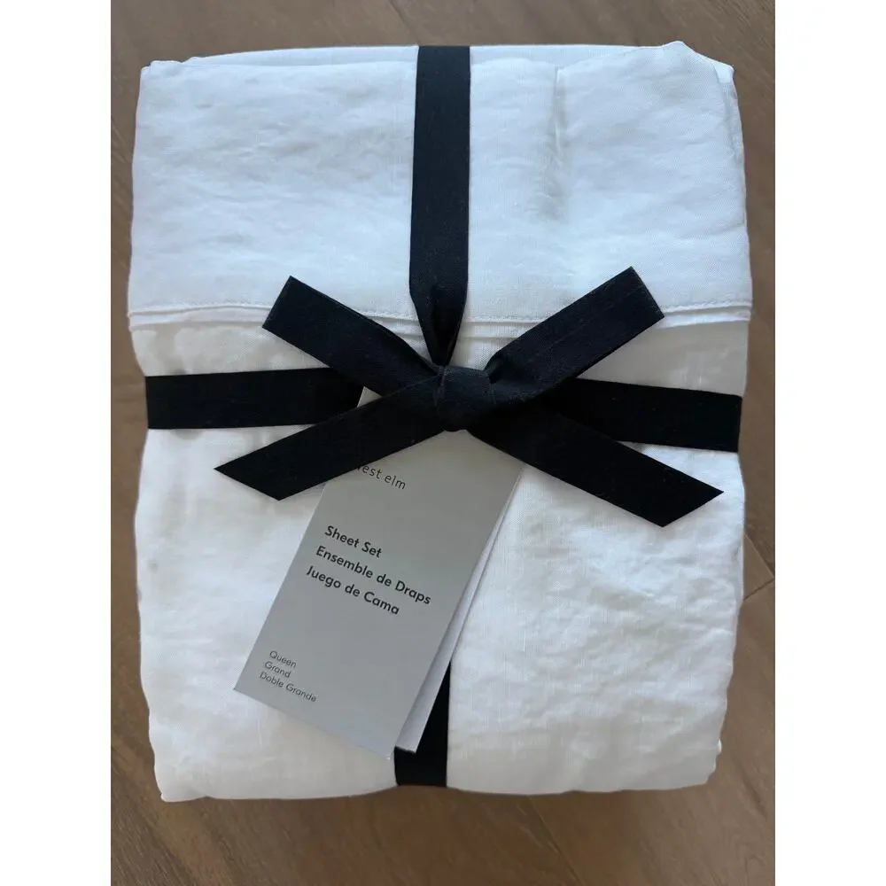 New West Elm Signature Tencel Linen Queen Sheet Set White